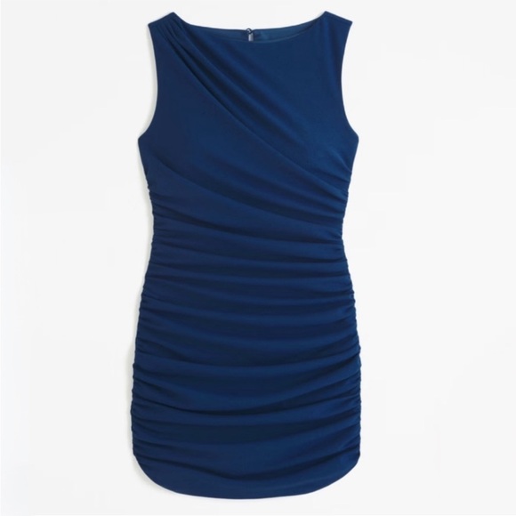 NEW Abercrombie & Fitch Stretch Draped Ruched Mini Dress in Navy Blue - Picture 1 of 5